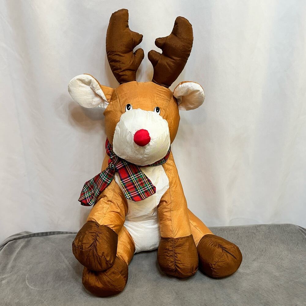 Rudolph Red Nose Reindeer Puffy Plush Nylon 20" Christmas Scarf VTG Int'l Silver